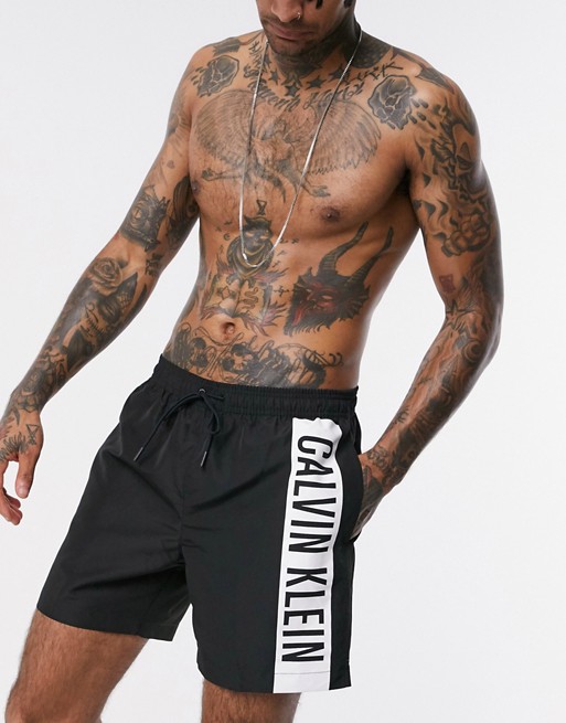 Calvin Klein Intense Power side logo recycled swim shorts in black