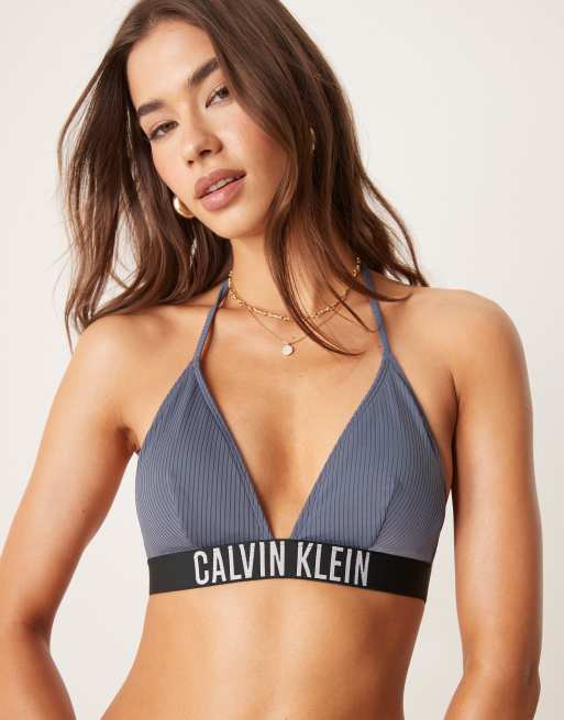 Calvin Klein Intense Power triangle bikini top in gray blue, 2 of 4