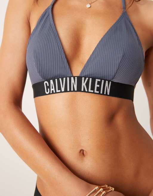 Calvin Klein Intense Power triangle bikini top in gray blue, 4 of 4