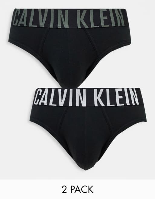 Calvin Klein – Intense Power – Zestaw 2 par czarnych bawełnianych slipek z niskim stanem z kontrastową taśmą