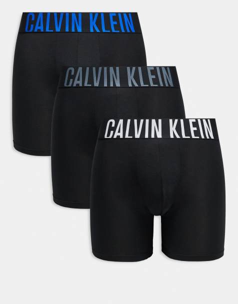 Calvin Klein – Intense Power – Zestaw 3 par czarnych bokserek z mikrofibry z logo w talii w kolorach szarym i niebieskim - view 1