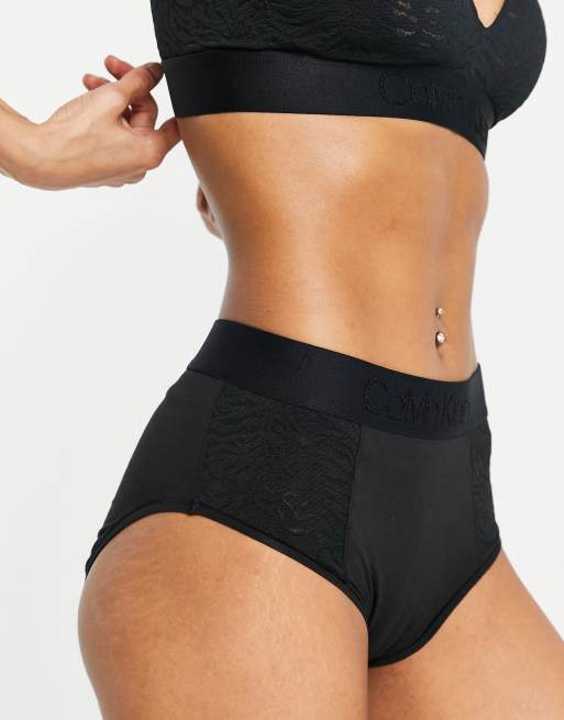 Calvin Klein Intrinsic high waisted brief with lace inserts in black ASOS