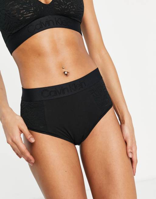 Calvin Klein Intrinsic high waisted brief with lace inserts in black