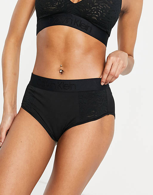Calvin Klein Intrinsic high waisted brief with lace inserts in black