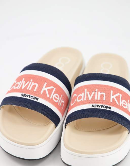 Calvin Klein Jaimee flatform sole logo slides in pink