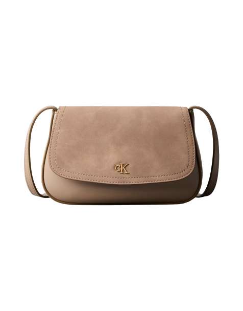Calvin Klein – Jasnobrązowa zamszowa torebka crossbody z rączką u góry i logo - view 1