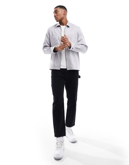 Calvin Klein – Jasnoszara bawełniana koszula wierzchnia z kieszeniami 3D