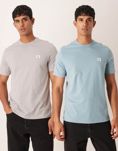 Calvin Klein Jeans 2 pack badge t-shirt in grey and blue - view 1