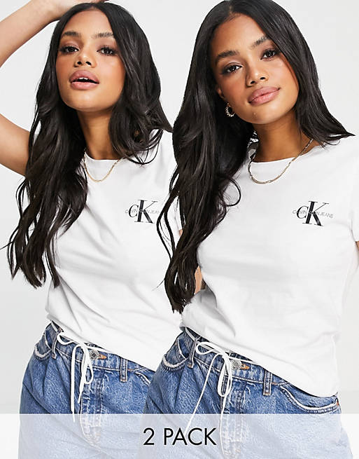 Femme Vêtements Tops T-shirts JEANS Monogram Slim Tee 2Pack Black/ White Jean Calvin Klein 