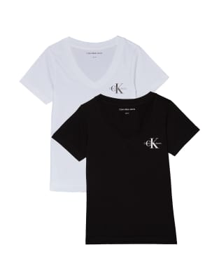 Calvin Klein Jeans - 2er-Pack T-Shirts in CK Black mit V-Ausschnitt-Schwarz