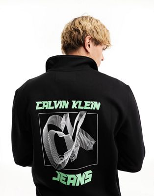 Calvin Klein Jeans 3D CK future fade logo half zip sweatshirt in black - ASOS Price Checker