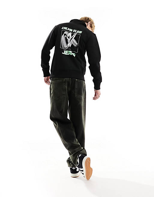 Calvin Klein Jeans 3D CK future fade logo half zip sweatshirt in black |  ASOS