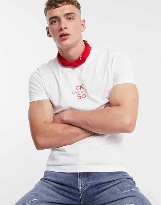Calvin Klein Jeans 50 Limited Edition small logo slim fit t-shirt in white
