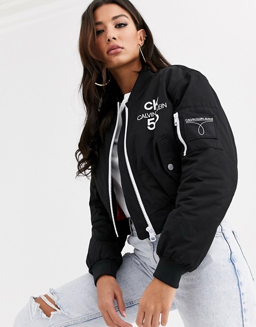 Calvin Klein Jeans 50th Anniversary logo cropped bomber jacket