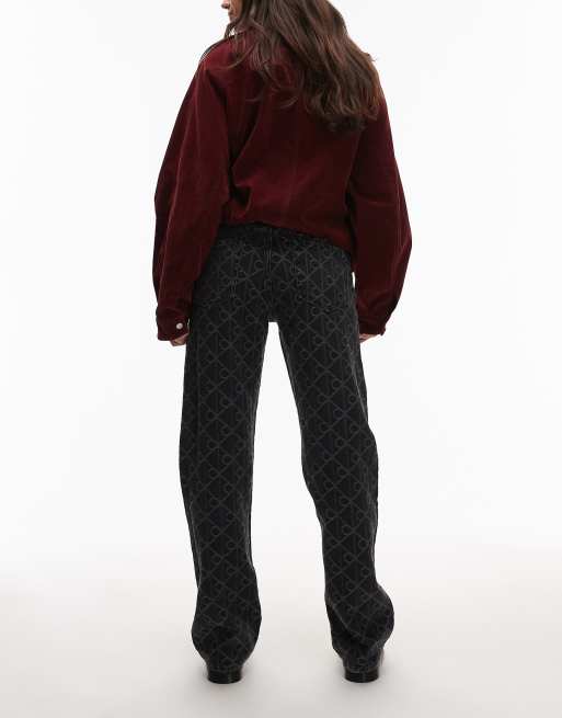 Calvin Klein Jeans – 90er Straight Jeans in Schwarz mit Monogramm-Print in Emblem-Optik, 3 von 5