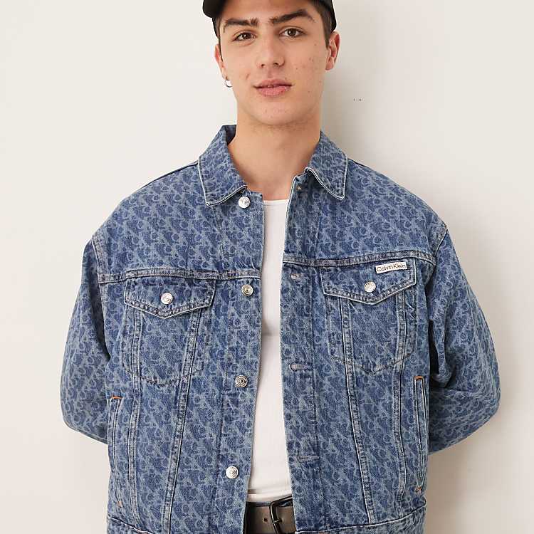 Calvin Klein Jeans 90s all over print denim jacket in mid Calvin Klein Jeans 90s all over print denim jacket in mid