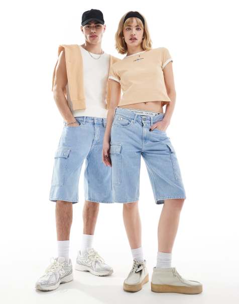 Calvin Klein Jeans 90s cargo skater shorts in light wash - ASOS Exclusive - view 1