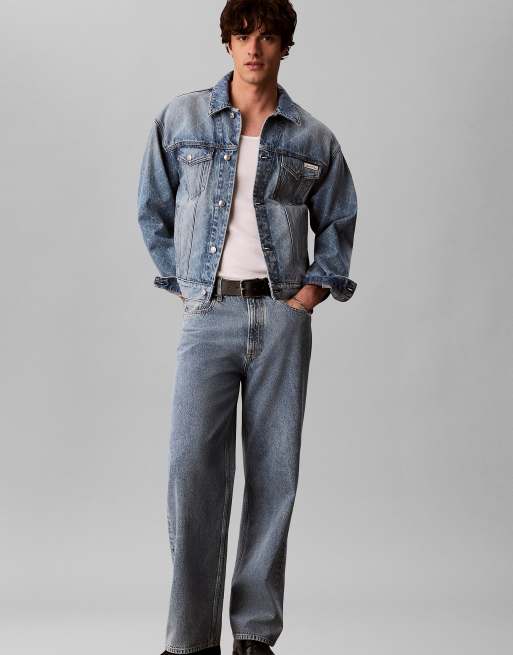 Calvin Klein Jeans 90s denim logo trucker jacket in boulevard blues, 2 of 6