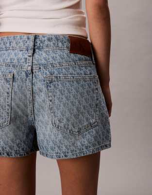 90s denim shorts with faded monogram print-Blue