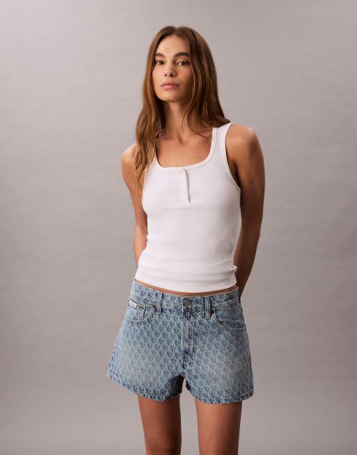 Calvin Klein Jeans 90s denim shorts with faded monogram print, 3 of 4