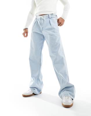 90s loose pleated jeans in light wash-Blue