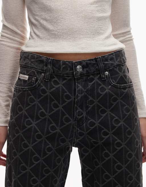 Calvin Klein Jeans 90s straight jeans with monogram emblem print in black, 4 of 5