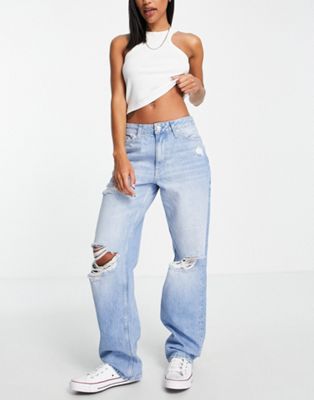 Calvin Klein Jeans 90s straight leg thigh rip jeans in light wash