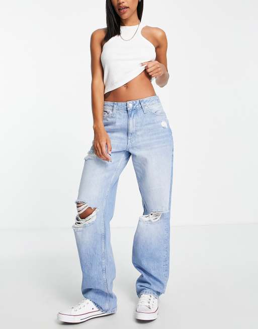 Calvin Klein Jeans 90s straight leg thigh rip jeans in light wash | ASOS