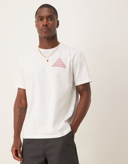 Calvin Klein Jeans abstract graphic logo t-shirt in white and red, 2 of 5