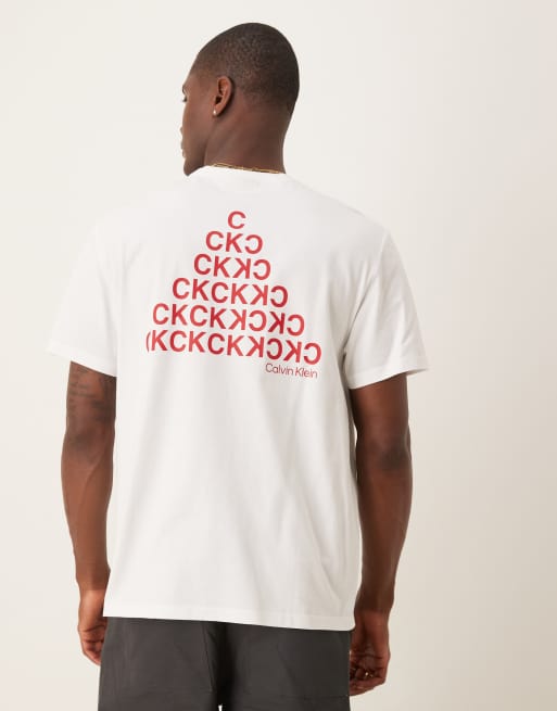 Calvin Klein Jeans abstract graphic logo t-shirt in white and red, 3 of 5