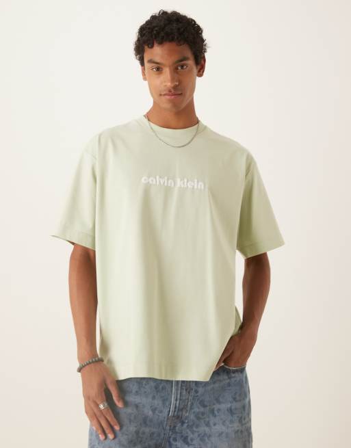 Calvin Klein Jeans - Afslappet og pastelgrøn T-shirt med logoprint, 4 af 4