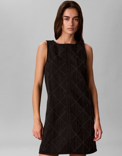 Calvin Klein Jeans All-over logo denim mini dress in ck worn black, 3 of 6