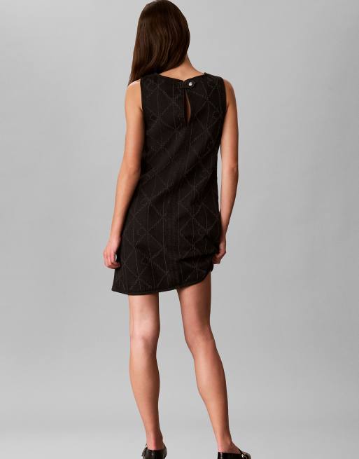 Calvin Klein Jeans All-over logo denim mini dress in ck worn black, 4 of 6