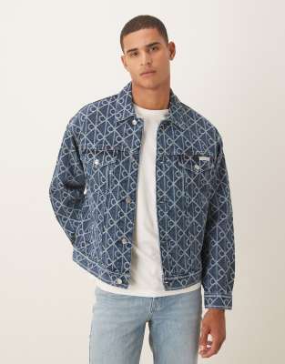 Calvin Klein Jeans Est.1978 All Over Logos Denim Jacket In Blue
