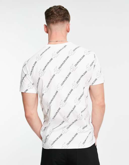 Calvin Klein Jeans All Over Print Logo T Shirt In White Asos