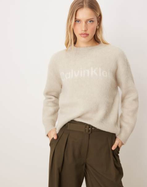 Calvin Klein Jeans alpaca logo sweater in off white - view 1