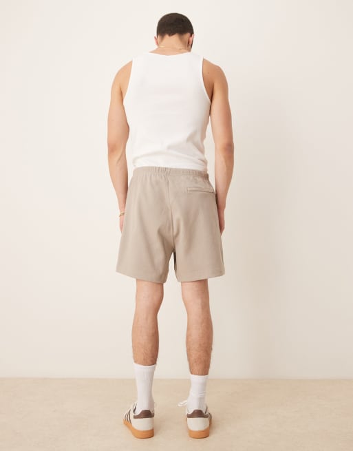Calvin Klein Jeans applique logo jersey shorts in beige, 3 of 5
