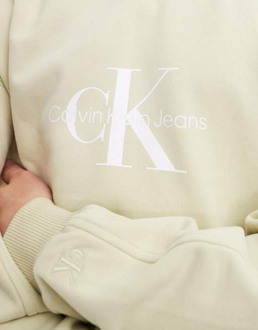 Calvin Klein Jeans archival monologo crew neck sweatshirt in beige, 4 of 4