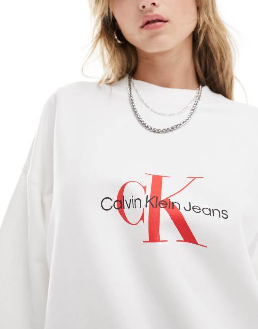 Calvin Klein Jeans Archival monologo crew neck sweatshirt in white