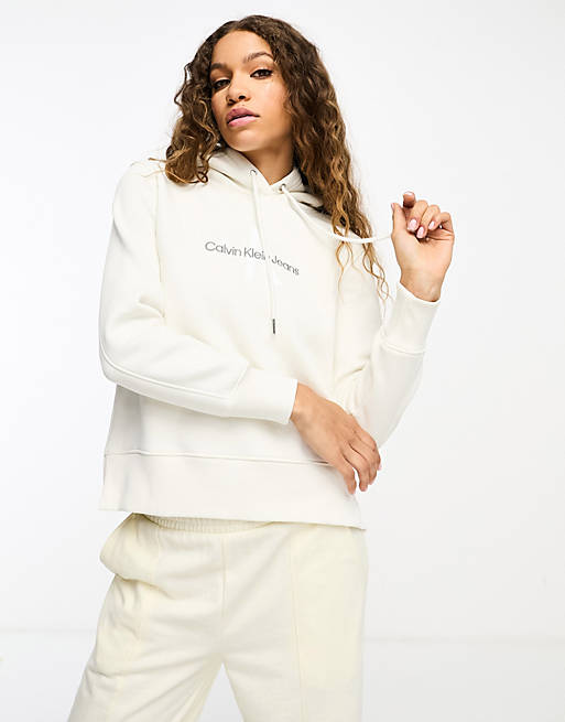 Calvin Klein Jeans archival monologo hoodie in white | ASOS