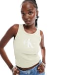 [Calvin Klein Jeans] Calvin Klein Jeans archival monologo rib tank in beige-White 52 Green Haze