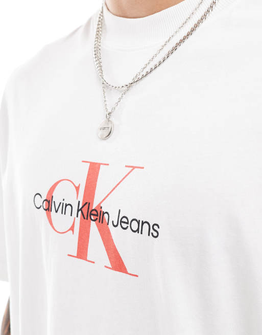Calvin Klein Jeans archival monologo t-shirt in white, 4 of 4