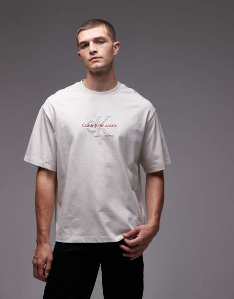 Calvin Klein Jeans archive logo t-shirt in off white