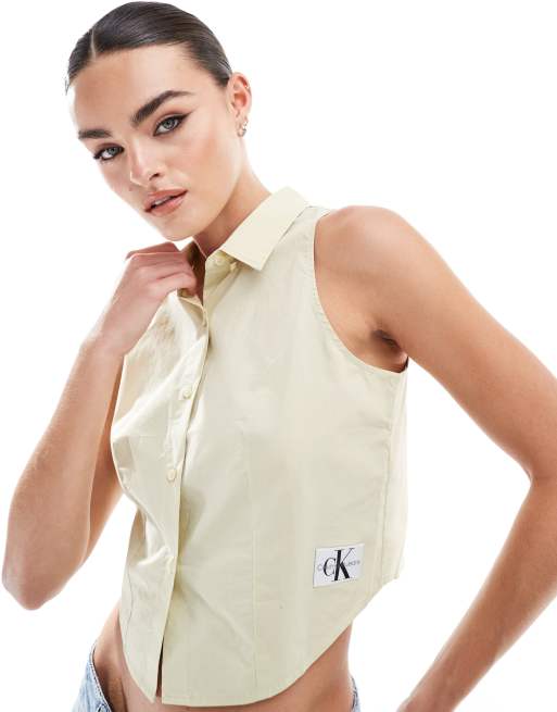 Calvin Klein Jeans – Ärmelloses Hemd aus Baumwoll-Popeline in Grün