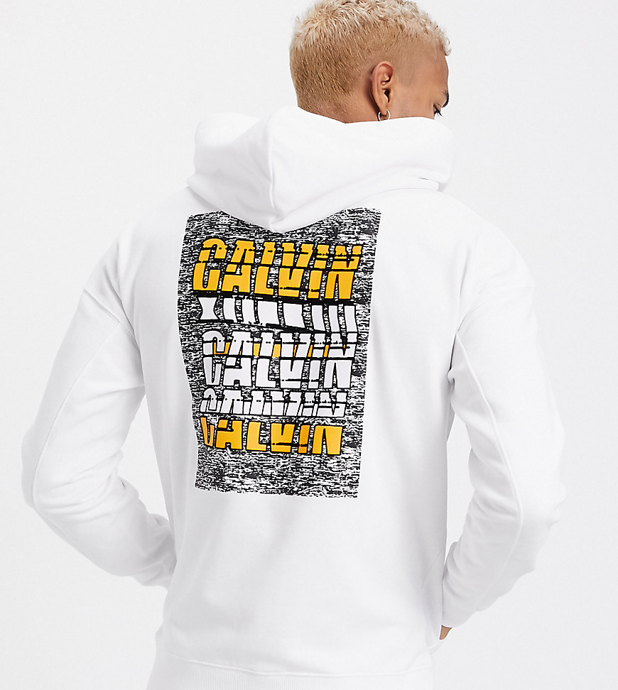 Calvin Klein Jeans ASOS - Exclusieve oversized hoodie met 'white noise'-logoprint op de achterkant in wit