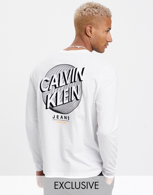 Calvin Klein Jeans ASOS exclusive oversized long sleeve t-shirt with back print globe logo in white