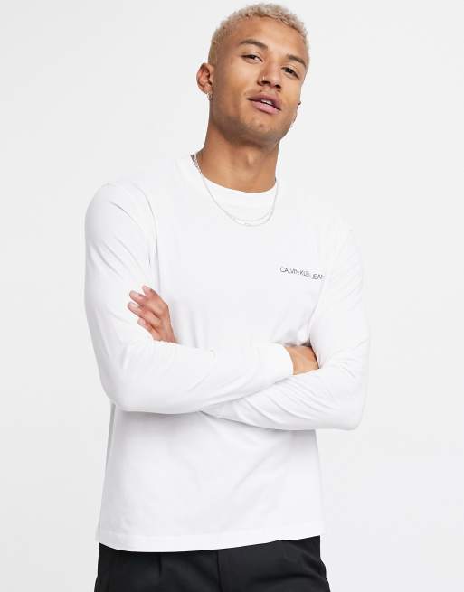 Calvin Klein Jeans ASOS exclusive oversized long sleeve t-shirt with back  print globe logo in white