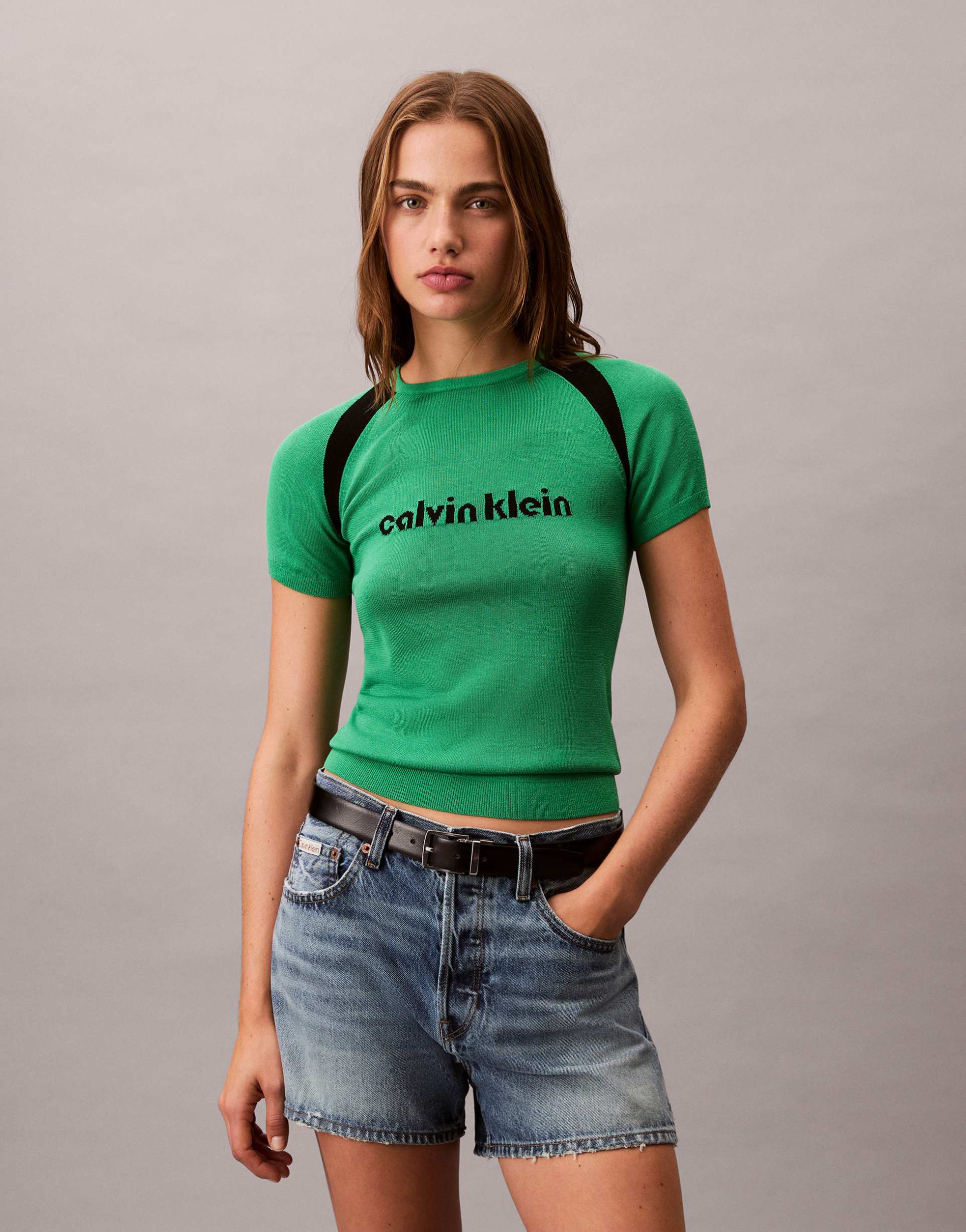 calvin klein jeans athletic knit top in green and black
