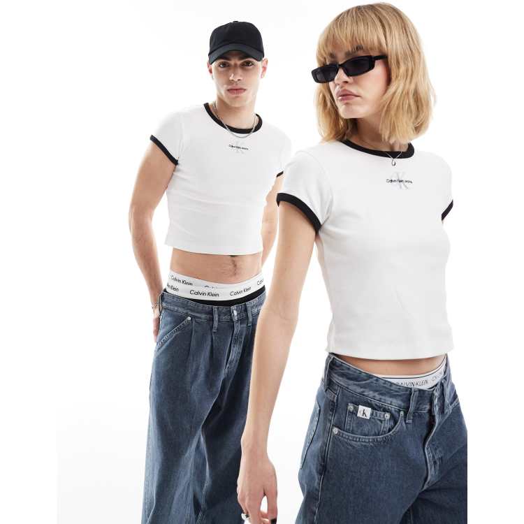 Calvin Klein Jeans baby ringer tee in white ASOS Exclusive ASOS