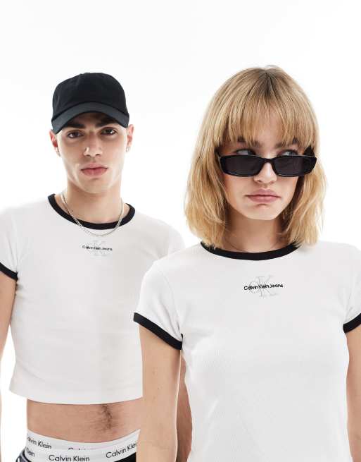 Calvin Klein Jeans baby ringer tee in white ASOS Exclusive